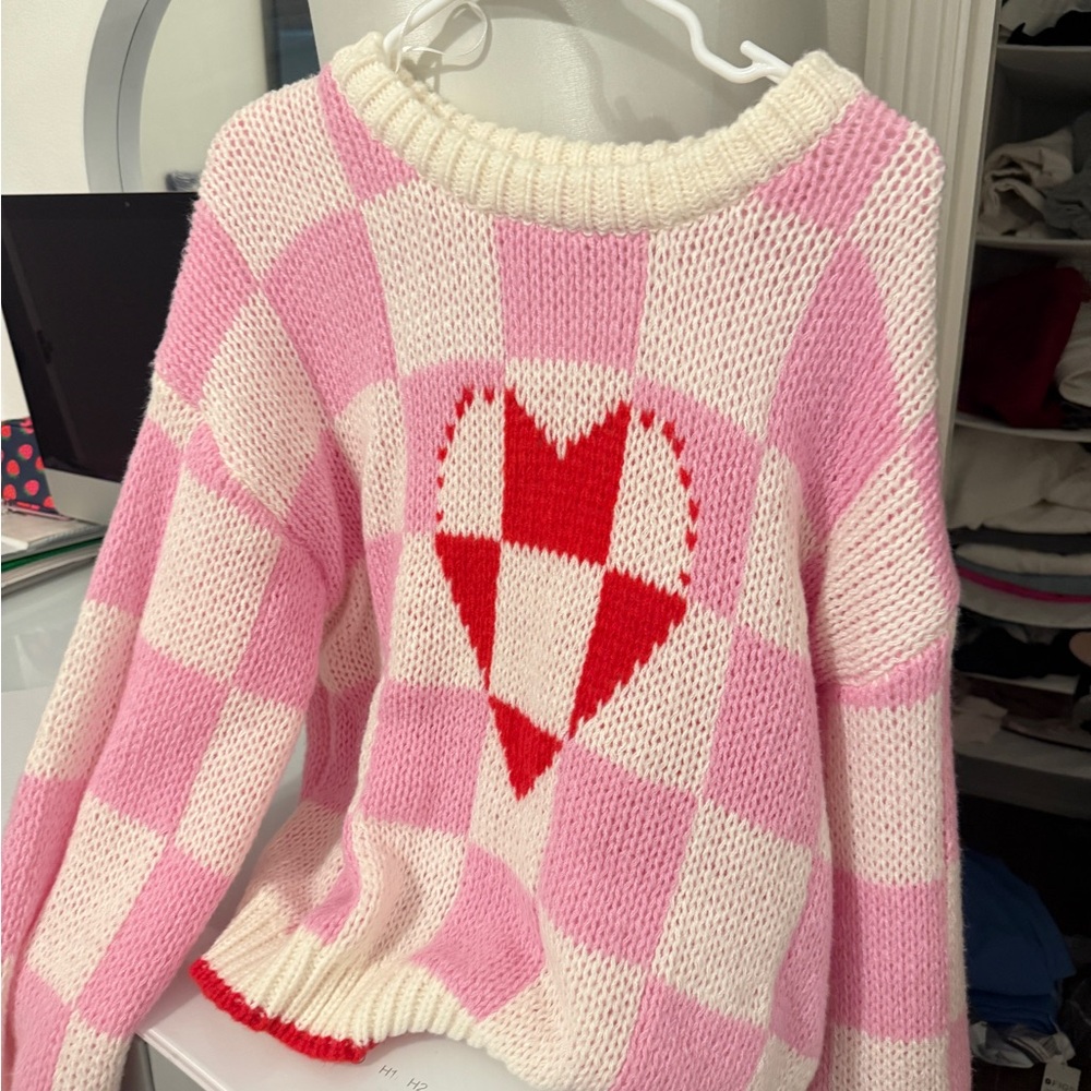 Charming Pink and Cream Heart Sweater